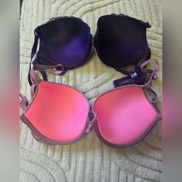 Victoria's Secret & Pink Underwire Push-up Bras In Deep Purple and Soft Pink 34D - Picture 2 of 4